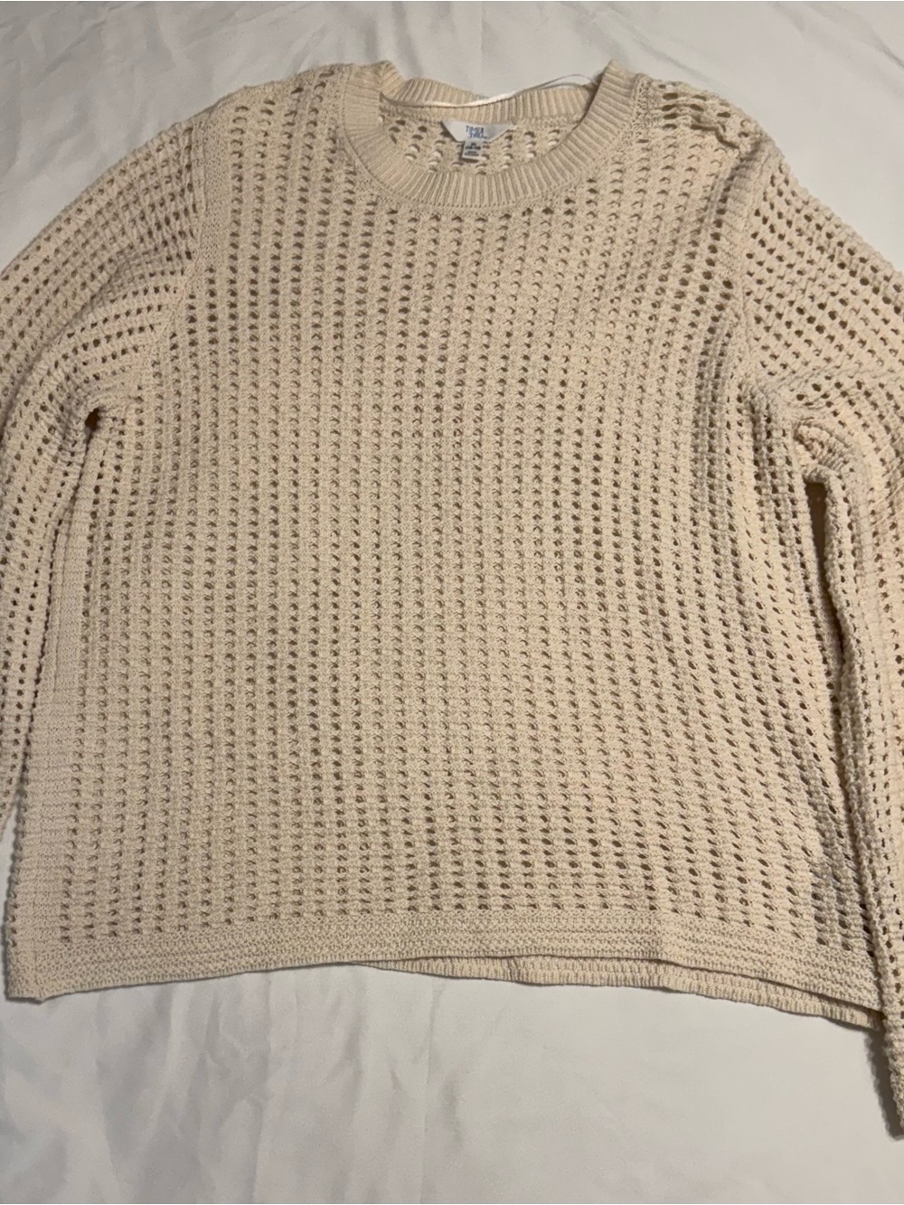 Time and Tru Cream Open-Knit Crew Sweater